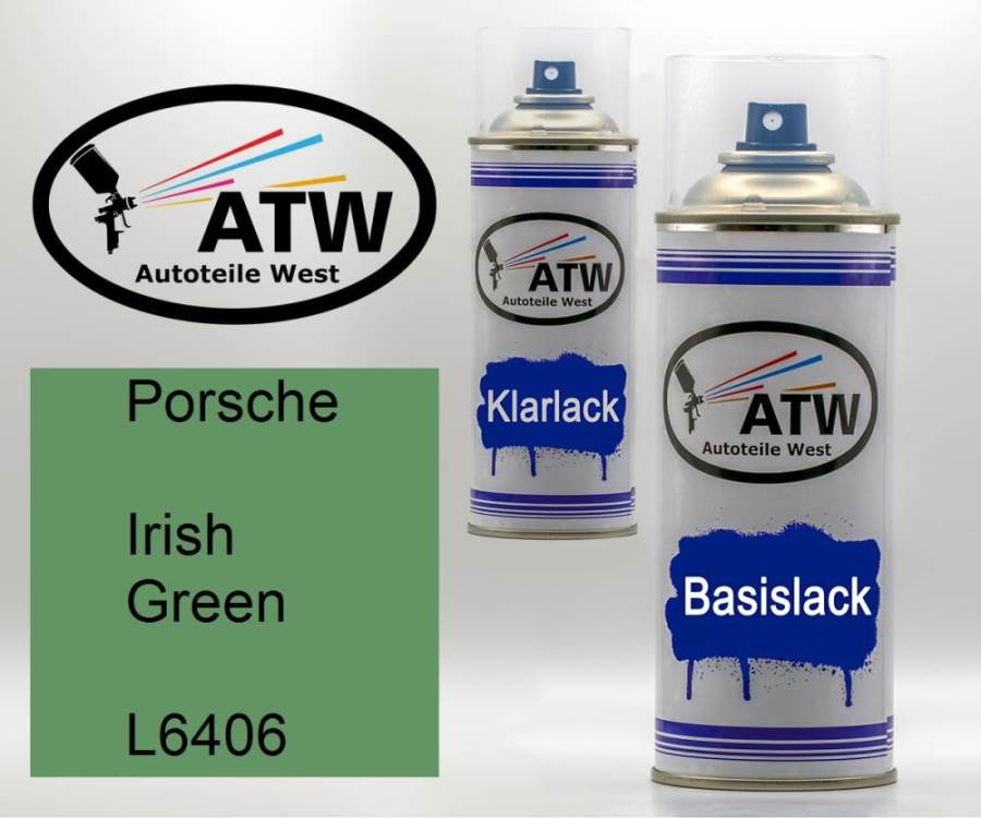 Porsche, Irish Green, L6406: 400ml Sprühdose + 400ml Klarlack - Set, von ATW Autoteile West.